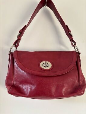 Danier Red Genuine Leather Turn-Lock Shoulder Bag